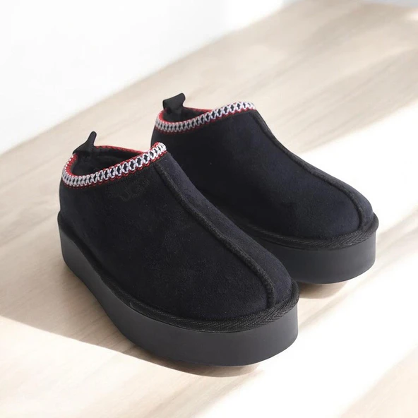 280 Günlük Kadın Terlik Süet İçi Kürklü Yüksek Kalın Taban Kışlık Terlik - 3