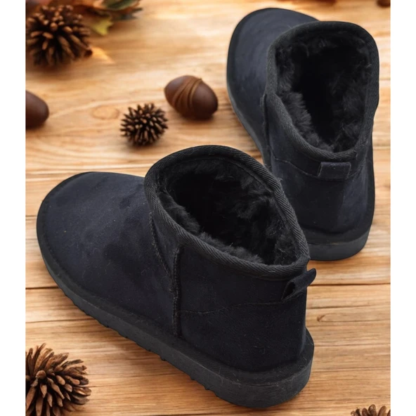 389 Günlük Kadın Bot Ayakkabı Kışlık Kürklü Sade Düz Kadın Bot - 4