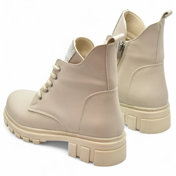 886 Bağcıklı Fermuarlı Günlük Kadın Bot Ayakkabı Kışlık Taşlı Kadın Bot - 9