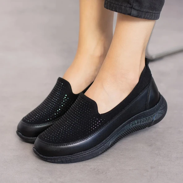 439S Streçli Taşlı Jelli Ortopedik Taban Günlük Kadın Ayakkabı Babet Casual Günlük Ayakkabı - 2