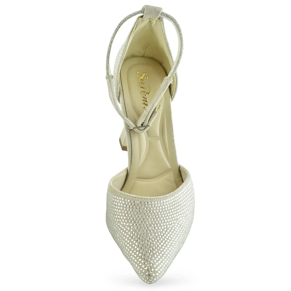 1089 Arkası Açık Kadın Topuklu Ayakkabı 8,5 cm Taşlı Abiye Düğün Nişan Kına Gecesi - 8