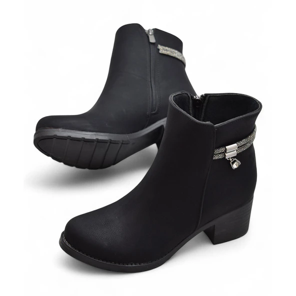 453 Kısa Topuklu Kadın Bot Ayakkabı Taşlı Klasik Ofis Gündelik Kadın Bot - 8