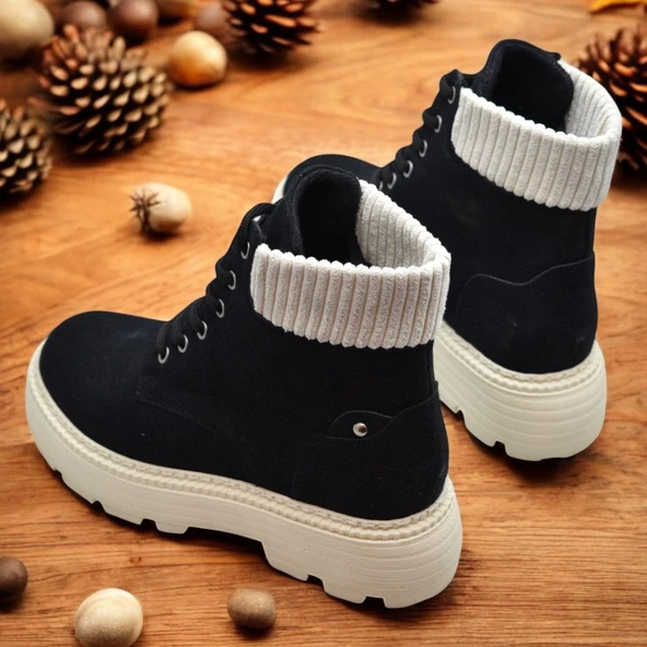 778 Günlük Bağcıklı Fermuarlı Kadın Bot Ayakkabı Kışlık Bayan Bot Nubuk Malzeme - 9