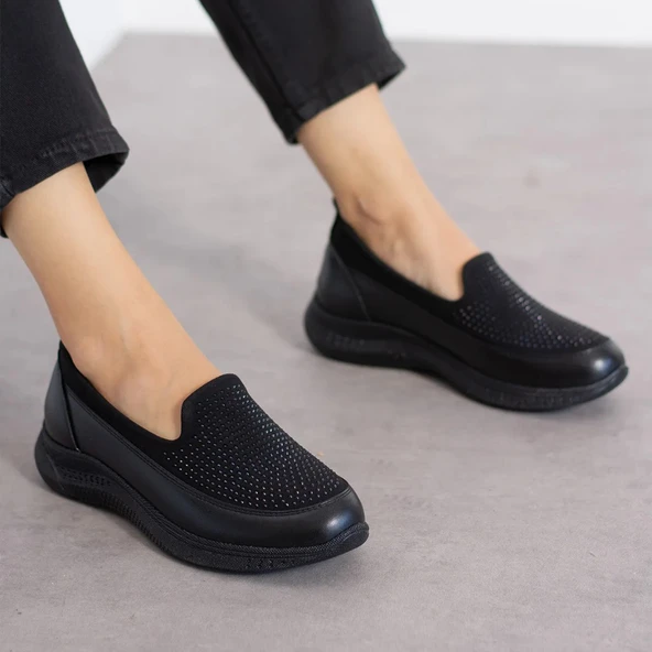 439S Streçli Taşlı Jelli Ortopedik Taban Günlük Kadın Ayakkabı Babet Casual Günlük Ayakkabı - 4