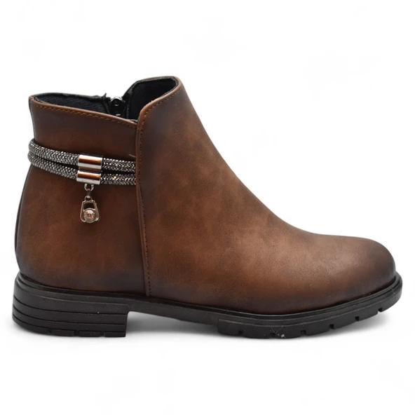 450Z Fermuarlı Günlük Kadın Bot Ayakkabı Kışlık Taşlı Siyah Düz Kadın Bot - 6