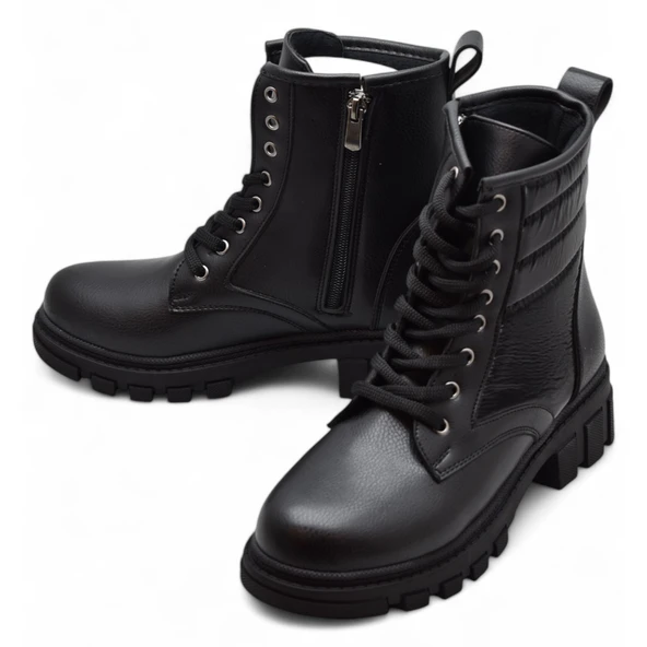 988 Günlük Bağcıklı Fermuarlı Siyah Kadın Bot Ayakkabı Kışlık Bayan Bot - 4