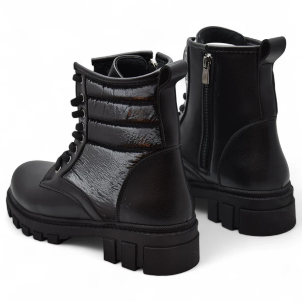 988 Günlük Bağcıklı Fermuarlı Siyah Kadın Bot Ayakkabı Kışlık Bayan Bot - 3