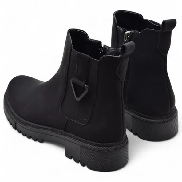 881 Lastikli Günlük Kadın Bot Ayakkabı Kışlık Kadın Bot Siyah Zümrüt - 5