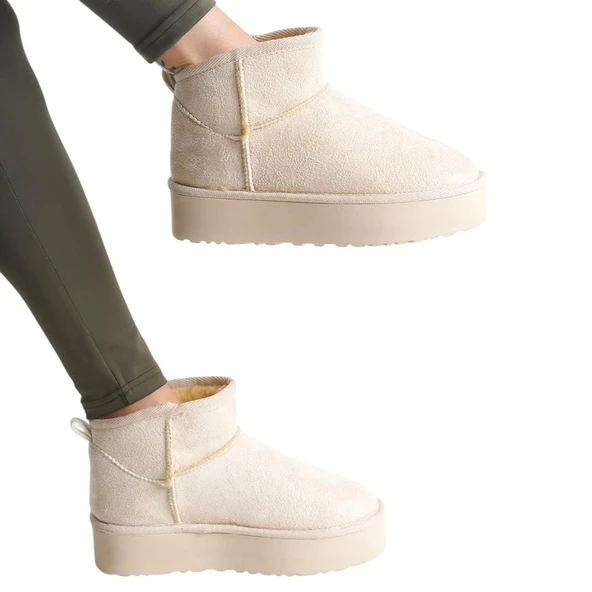 290A Günlük Kadın Bot Süet İçi Kürklü Yüksek Kalın Taban Kışlık Bot & Bootie Kalın Taban - 12