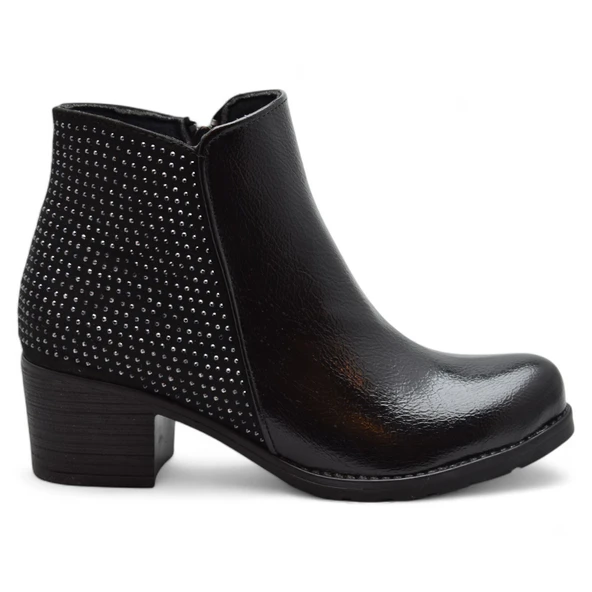 451 Kısa Topuklu Kadın Bot Ayakkabı Taşlı Klasik Ofis Gündelik Kadın Bot - 2