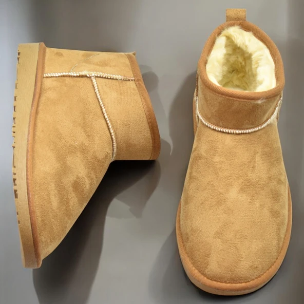 389 Günlük Kadın Bot Ayakkabı Kışlık Kürklü Sade Düz Kadın Bot - 8