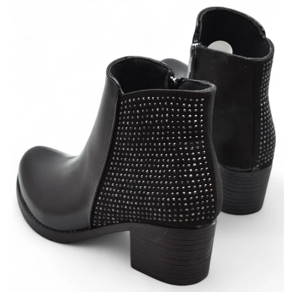 451 Kısa Topuklu Kadın Bot Ayakkabı Taşlı Klasik Ofis Gündelik Kadın Bot - 4