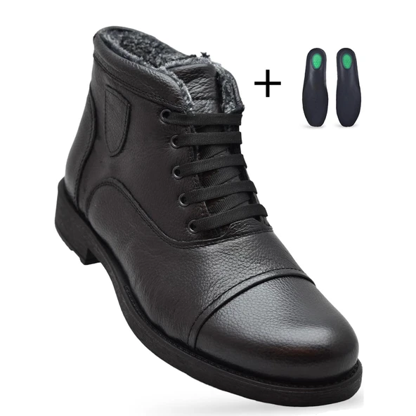 TAB3407 İçi Kürklü Hakiki Deri Erkek Bot Ayakkabı Ortopedik Taban Fermuarlı Deri Erkek Bot