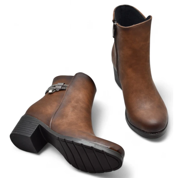 453 Kısa Topuklu Kadın Bot Ayakkabı Taşlı Klasik Ofis Gündelik Kadın Bot - 5