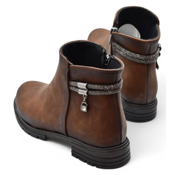 450Z Fermuarlı Günlük Kadın Bot Ayakkabı Kışlık Taşlı Siyah Düz Kadın Bot - 8