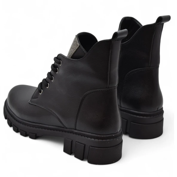 886 Bağcıklı Fermuarlı Günlük Kadın Bot Ayakkabı Kışlık Taşlı Kadın Bot - 2