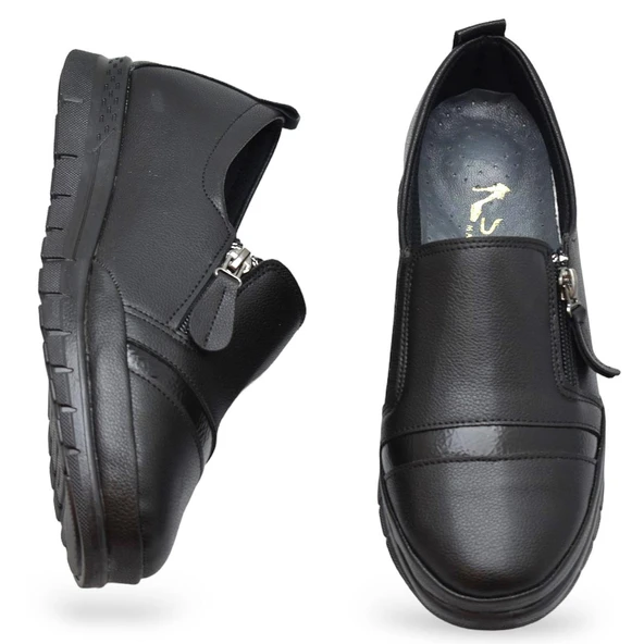 0243 Fermuarlı Rahat Ortopedik Taban Günlük Kadın Ayakkabı Babet Kadın Kışlık Ayakkabı - 3