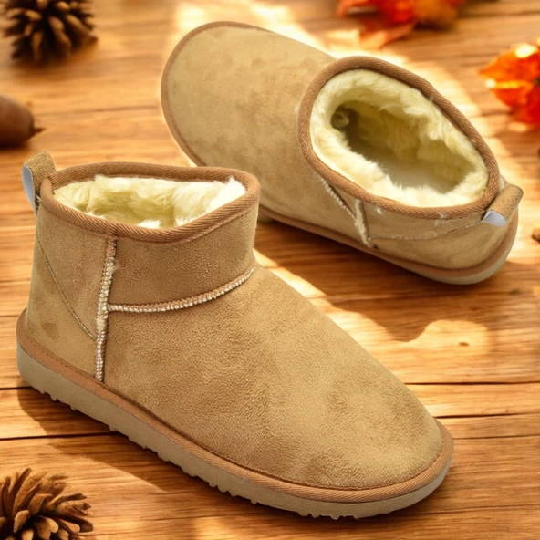 389 Günlük Kadın Bot Ayakkabı Kışlık Kürklü Sade Düz Kadın Bot - 6