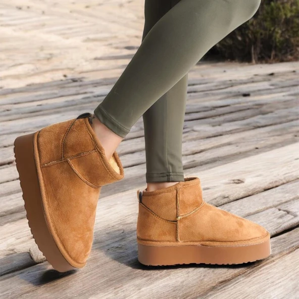 290A Günlük Kadın Bot Süet İçi Kürklü Yüksek Kalın Taban Kışlık Bot & Bootie Kalın Taban - 6