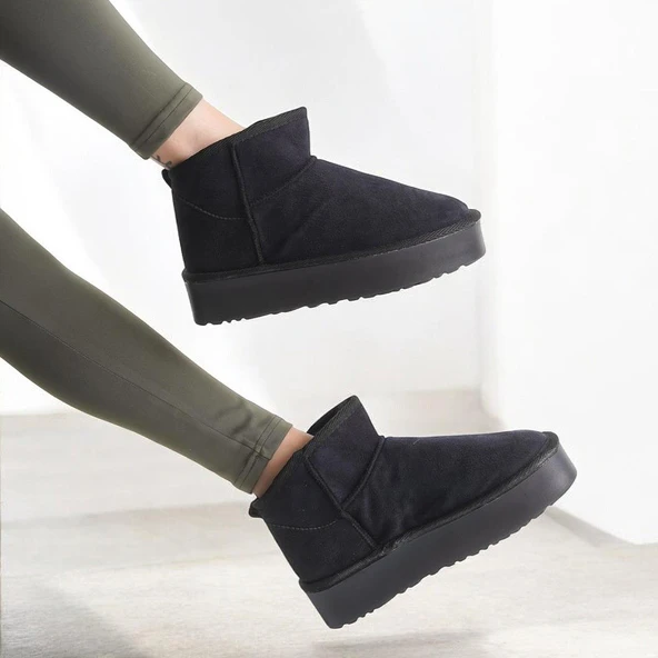 290A Günlük Kadın Bot Süet İçi Kürklü Yüksek Kalın Taban Kışlık Bot & Bootie Kalın Taban - 4