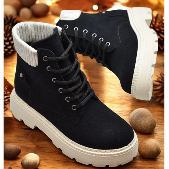 778 Günlük Bağcıklı Fermuarlı Kadın Bot Ayakkabı Kışlık Bayan Bot Nubuk Malzeme - 10