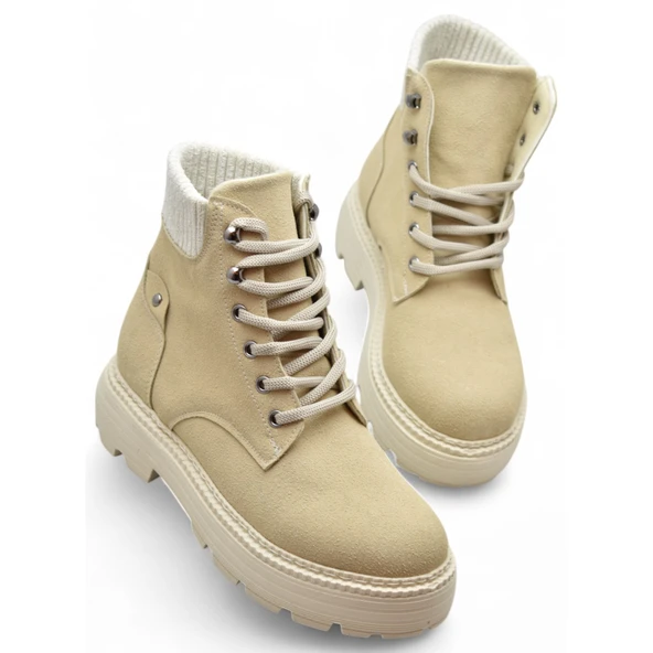 778 Günlük Bağcıklı Fermuarlı Kadın Bot Ayakkabı Kışlık Bayan Bot Nubuk Malzeme - 4