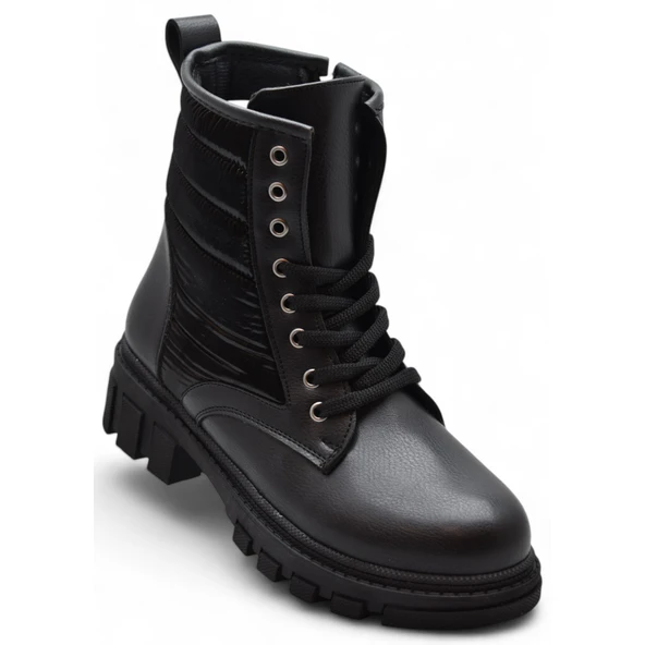 988 Günlük Bağcıklı Fermuarlı Siyah Kadın Bot Ayakkabı Kışlık Bayan Bot