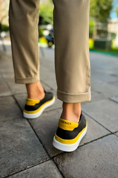 CH979 Santoni GBT Spor Erkek Ayakkabı SIYAH/SARI - 4