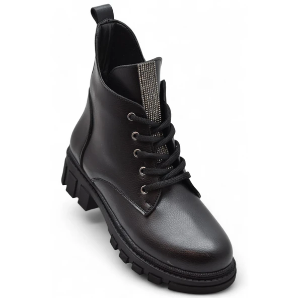 886 Bağcıklı Fermuarlı Günlük Kadın Bot Ayakkabı Kışlık Taşlı Kadın Bot - 3