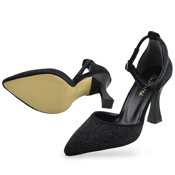 1089 Arkası Açık Kadın Topuklu Ayakkabı 8,5 cm Taşlı Abiye Düğün Nişan Kına Gecesi - 5