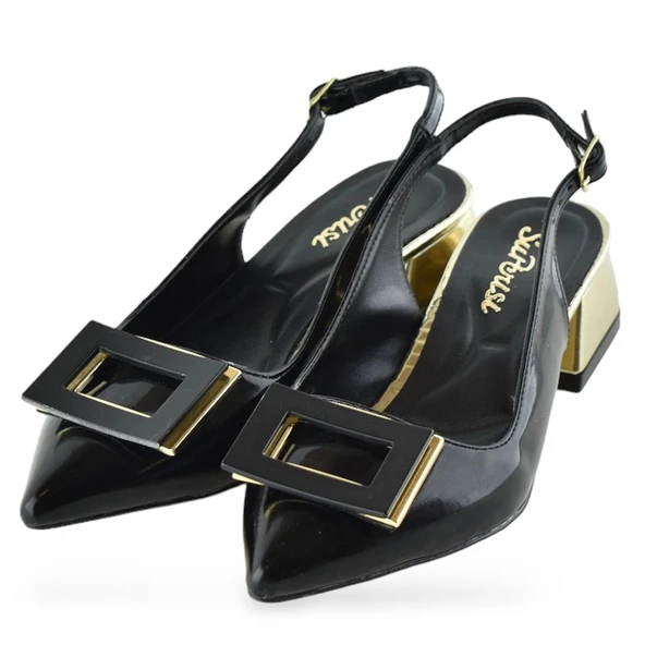 1087 Arkası Açık Kadın Topuklu Ayakkabı 5 cm Abiye Düğün Nişan Kına Gecesi - 4