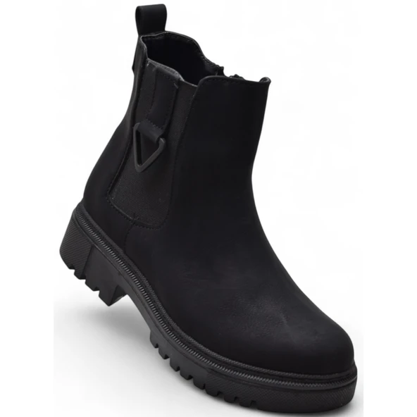 881 Lastikli Günlük Kadın Bot Ayakkabı Kışlık Kadın Bot Siyah Zümrüt