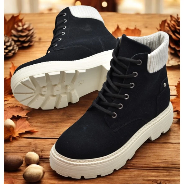 778 Günlük Bağcıklı Fermuarlı Kadın Bot Ayakkabı Kışlık Bayan Bot Nubuk Malzeme - 8