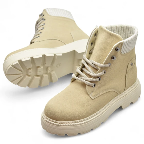 778 Günlük Bağcıklı Fermuarlı Kadın Bot Ayakkabı Kışlık Bayan Bot Nubuk Malzeme - 2