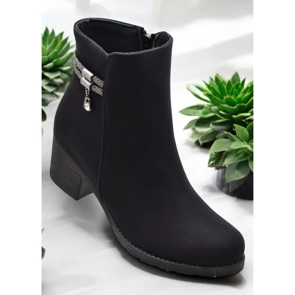 453 Kısa Topuklu Kadın Bot Ayakkabı Taşlı Klasik Ofis Gündelik Kadın Bot - 6