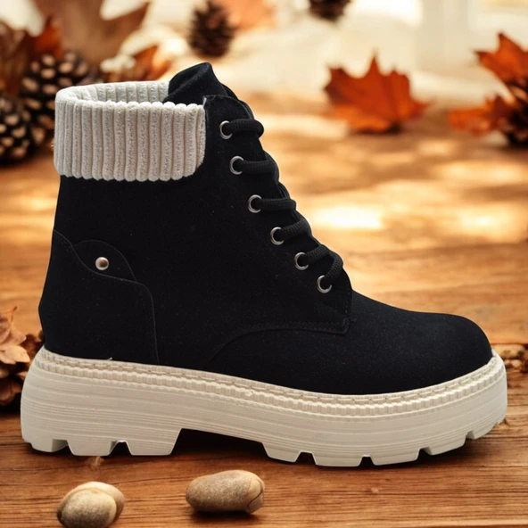 778 Günlük Bağcıklı Fermuarlı Kadın Bot Ayakkabı Kışlık Bayan Bot Nubuk Malzeme - 7