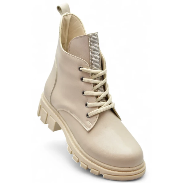 886 Bağcıklı Fermuarlı Günlük Kadın Bot Ayakkabı Kışlık Taşlı Kadın Bot - 7