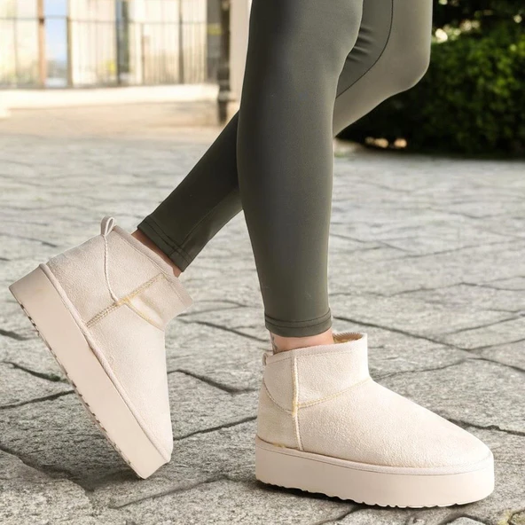 290A Günlük Kadın Bot Süet İçi Kürklü Yüksek Kalın Taban Kışlık Bot & Bootie Kalın Taban - 10