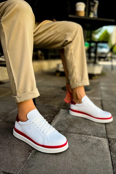 CH979 Santoni GBT Spor Erkek Ayakkabı BEYAZ/KIRMIZI - 3