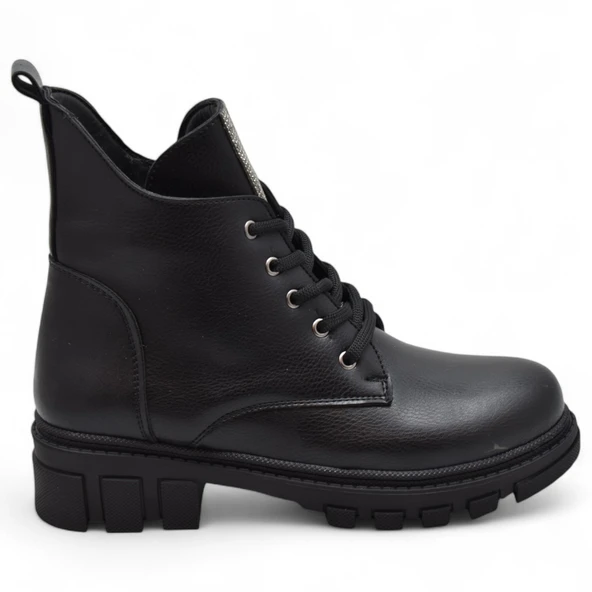 886 Bağcıklı Fermuarlı Günlük Kadın Bot Ayakkabı Kışlık Taşlı Kadın Bot - 4