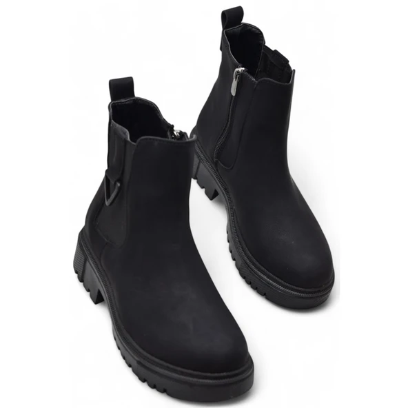 881 Lastikli Günlük Kadın Bot Ayakkabı Kışlık Kadın Bot Siyah Zümrüt - 2