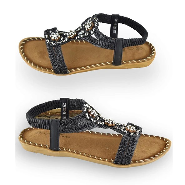 Yumuşak Alt Özel Ortopedik Taban Taşlı Kız Çocuk Sandalet 22Y152-19 - 3