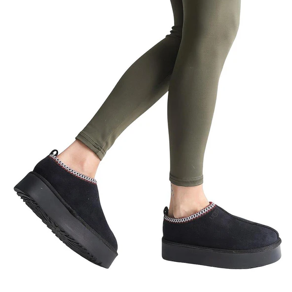 280 Günlük Kadın Terlik Süet İçi Kürklü Yüksek Kalın Taban Kışlık Terlik - 4