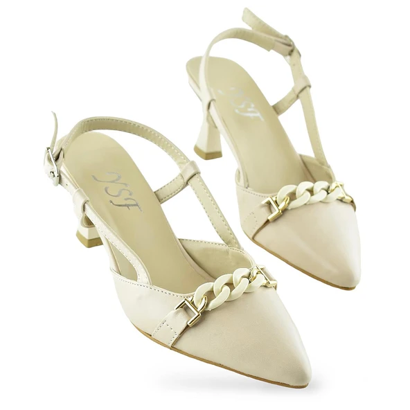 1026 Arkası Açık Kadın Topuklu Ayakkabı 5 cm Abiye Düğün Nişan Kına Gecesi - 6