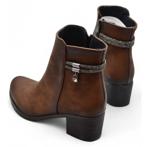 453 Kısa Topuklu Kadın Bot Ayakkabı Taşlı Klasik Ofis Gündelik Kadın Bot - 4