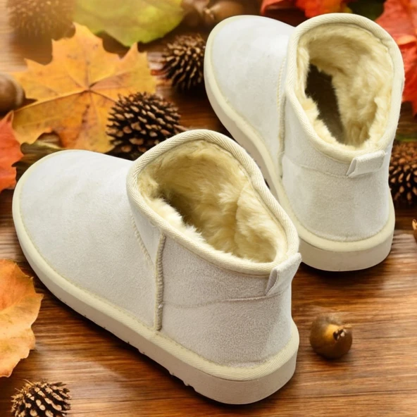 389 Günlük Kadın Bot Ayakkabı Kışlık Kürklü Sade Düz Kadın Bot - 12