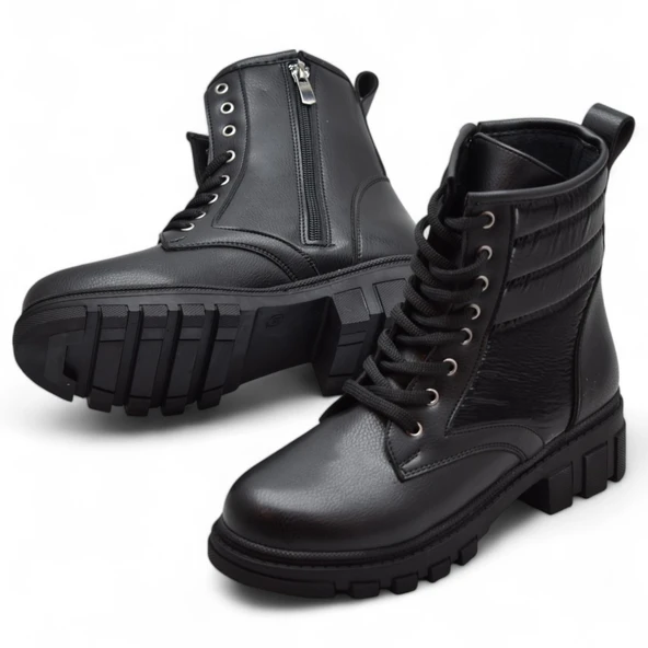 988 Günlük Bağcıklı Fermuarlı Siyah Kadın Bot Ayakkabı Kışlık Bayan Bot - 2