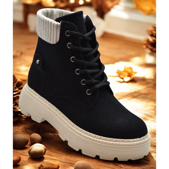 778 Günlük Bağcıklı Fermuarlı Kadın Bot Ayakkabı Kışlık Bayan Bot Nubuk Malzeme - 6