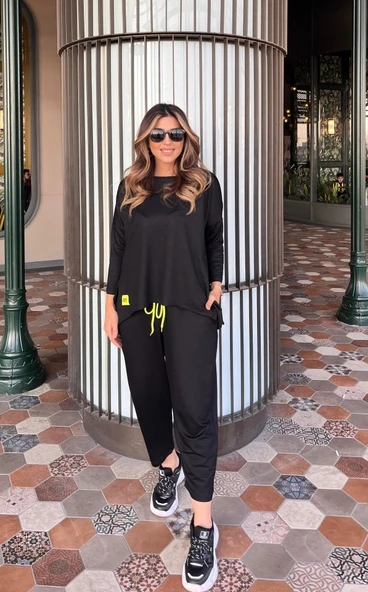 Kadın Iki Iplik Viskon Pamuk Kumaş Arma Detaylı Ikili Takım - Resim 4