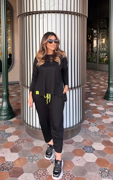 Kadın Iki Iplik Viskon Pamuk Kumaş Arma Detaylı Ikili Takım ürün görseli